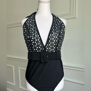 VENUS Black Sleeveless Cut Out Bodysuit
